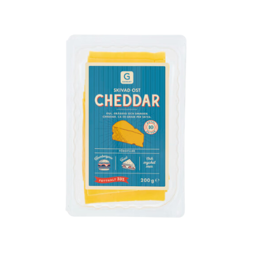 Ost Cheddar skivad 33% Garant 200g 12-p